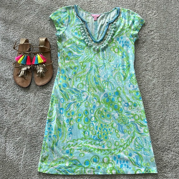 Lilly Pulitzer Harper Dress Pool Blue Any Fins Possible - Picture 1 of 7